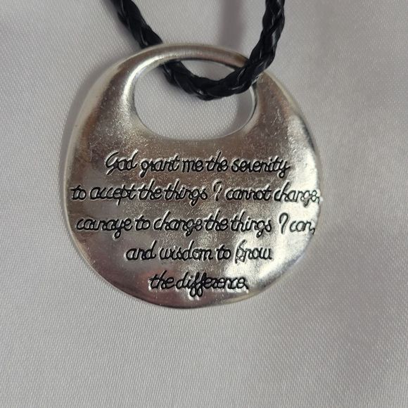 SERENITY PRAYER Handmade necklace 18" leather w 2" extension. LARGE - Picture 5 of 6
